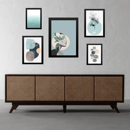 Kit 5 Quadros Modernos Sala Verde Água