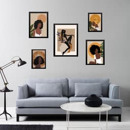 Kit 5 Quadros Mulheres Negras Boho - com vidro