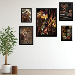 Kit 5 Quadros Tênis Vintage - Raquetes - com vidro