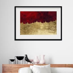 Quadro Abstrato Vermelho com Dourado - 60x48cm