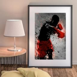 Quadro Aquarela Lutador Boxe - 60x48cm