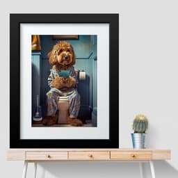 Quadro Banheiro Divertido Poodle - 60x48cm
