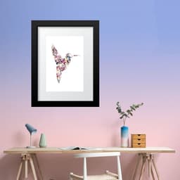 Quadro Beija Flor Geométrico Flores - 60x48cm