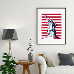 Quadro EUA - Estátua Da Liberdade Listras - 60x48cm