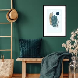 Quadro Folha Boho Petróleo e Marrom - 60x48cm