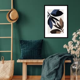 Quadro Folhas Azul e Marrom - 60x48cm