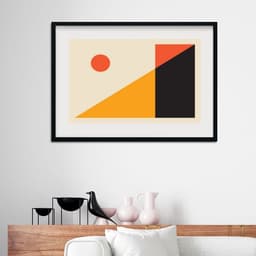 Quadro Geométrico Laranja Preto Amarelo - 60x48cm