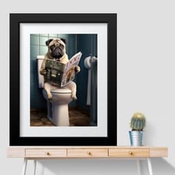Quadro Grande Banheiro Pug- 60x48cm