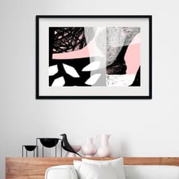 Quadro Horizontal Abstrato Preto e Rosa - 60x48cm