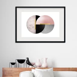 Quadro Horizontal Abstrato Rosa Preto Cinza - 60x48cm