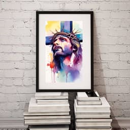 Quadro Jesus Cruz Aquarela- 60x48cm