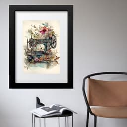 Quadro Máquina De Costura Flores - 60x48cm