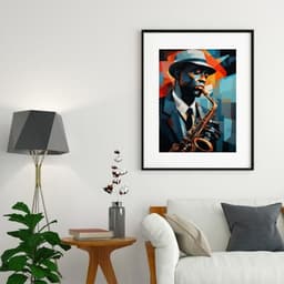 Quadro Músico Jazz- Pintura Geométrica - 60x48cm