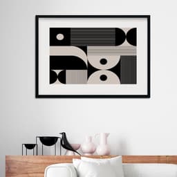 Quadro Moderno Abstrato Preto Cinza - 60x48cm