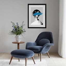 Quadro Mulher Abstrato Mancha Azul - 60x48cm