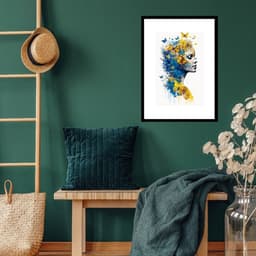 Quadro Mulher Borboletas Azul Amarelo - 60x48cm