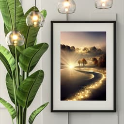 Quadro Paisagem Cinza e Dourado - 60x48cm