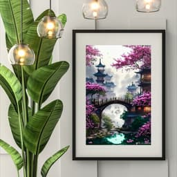 Quadro Pintura Paisagem Japonesa - 60x48cm