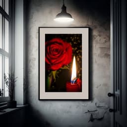 Quadro Umbanda Vela e Rosa Vermelha - 60x48cm