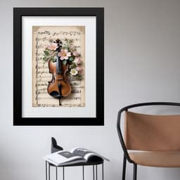 Quadro Vintage Violino Flores - 60x48cm