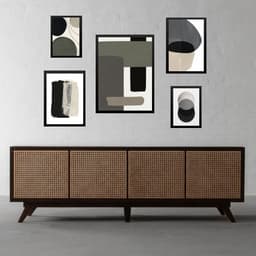 kit 5 Quadros Abstratos Bege Preto Cinza - com vidro