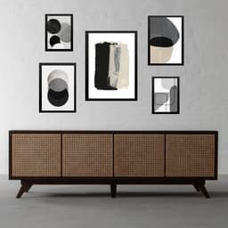 kit 5 Quadros Abstratos Cinza Bege e Preto