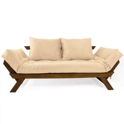 Sofá Japão Futon Sarja Impermeável Bege  Madeira Imbuia