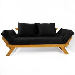 Sofá Japão Futon Sarja Madeira Cor Mel - Preto