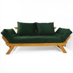 Sofá Japão Futon Sarja Madeira Cor Mel - Verde Militar