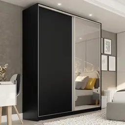 Guarda-Roupa Casal com 1 Espelho Belluno 2 Portas 3 Gavetas Preto