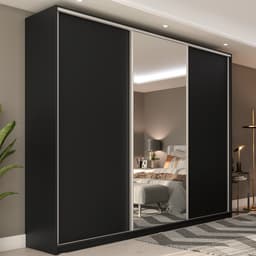 Guarda-Roupa Casal com 1 Espelho Belluno 3 Portas 3 Gavetas Preto