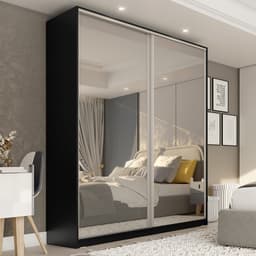 Guarda-Roupa Casal com 2 Espelhos Belluno 2 Portas 3 Gavetas Preto