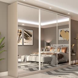 Guarda-Roupa Casal com 3 Espelhos Belluno 3 Portas 3 Gavetas Bege