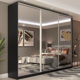 Guarda-Roupa Casal com 3 Espelhos Belluno 3 Portas 3 Gavetas Preto