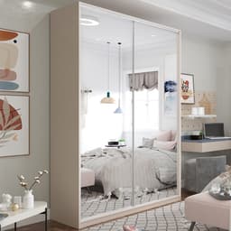 Guarda-Roupa Solteiro com Espelho Zermatt 100% MDF 2 Portas 3 Gavetas Bege