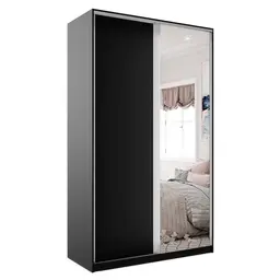 Guarda-Roupa Solteiro com Espelho Zermatt 100% MDF 2 Portas 3 Gavetas Preto