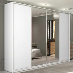 Guarda-Roupa Solteiro com Espelho Zermatt 100% MDF 4 Portas 6 Gavetas Branco