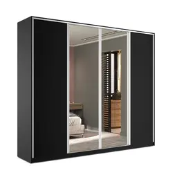 Guarda-Roupa Solteiro com Espelho Zermatt 100% MDF 4 Portas 6 Gavetas Preto