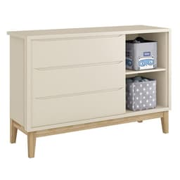 Jogo de Quarto Classic Guarda Roupa 2 Portas e Cômoda Areia Fosco com Pés Madeira Natural - Reller Móveis