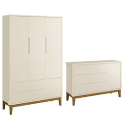 Jogo de Quarto Infantil Guarda Roupa 3 Portas e Cômoda 1 Porta Classic Areia Fosco com Pés Amadeirado - Reller Móveis