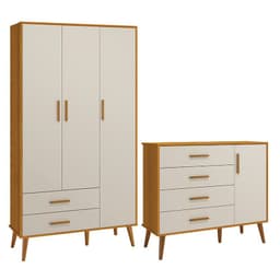 Jogo de Quarto Infantil Isis Guarda Roupa 3 Portas e Cômoda 1 Porta Areia/Savana - Reller Móveis