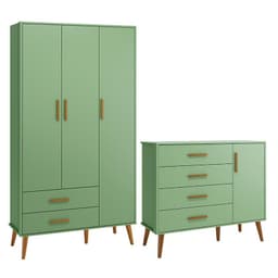 Jogo de Quarto Infantil Isis Guarda Roupa 3 Portas e Cômoda 1 Porta Botânico - Reller Móveis