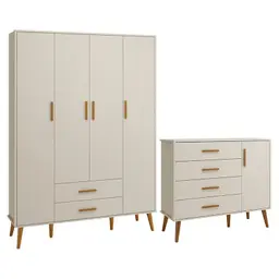Jogo de Quarto Infantil Isis Guarda Roupa 4 Portas e Cômoda 1 Porta Areia - Reller Móveis