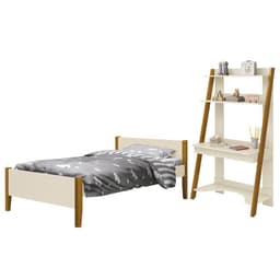Jogo de Quarto Infantil Simba Estante Escrivaninha e Cama Areia Fosco com Pés Amadeirado - Reller Móveis