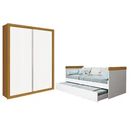 Jogo de Quarto Infantil com Guarda Roupa Prince e Bicama Nuth Branco/Savana - Reller Móveis