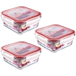Conjunto 3 Potes Quadrados Vidro Sanremo Tampa Hermética Trava 550ml