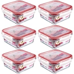 Conjunto 6 Potes Quadrados Vidro Sanremo Tampa Hermética Trava 550ml