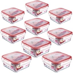 Kit 9 Potes Quadrados De Vidro Hermético 330ml 550ml 700ml Tampa Trava Marmita Sanremo