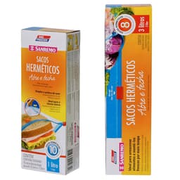 Kit Sacos Herméticos para Alimentos Abre Fecha Sanremo 8 Unidades de 3L e 10 Unidades de 1L