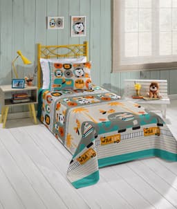 Colcha Piquet Infantil Solteiro 100% Algodão Safari Laranja 1 Peça - Santista Infantil